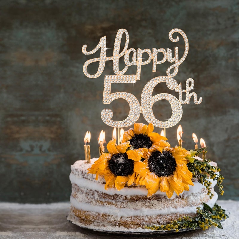 LASKYER Happy 56th Birthday Decorations,56th Birthday Gold Rhinestone Cake Topper - Cheers to 56 Years Old Bday Party Metal Sparkly Cake Centerpieces Sign. - Image 4